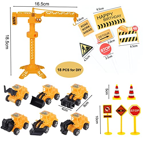 Nevperish GCCCP 18 Pcs Construction Cake Toppers Vehicles Cake Decoration Set Excavator Tower Crane Cupcake Topper Traffic And Road Sign Decor Happy Birthday Party Supplies Favors thumb #1