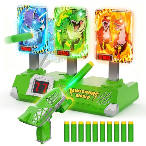 Dinosaur Toys for Boys 3-12 Year Old w Light Up Electronic Digital Targets with Air Pump Gun, 4 5 6 7 8 9 10 Year Old Boys Gifts, Dinosaurs Shooting Games Kids Toys Age 4-12 Christmas Birthday Present