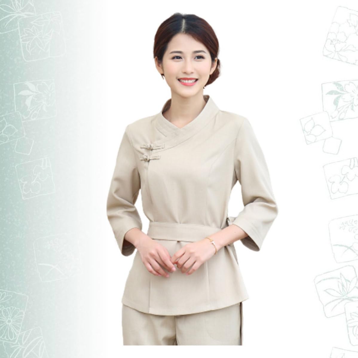 YARNOW Tuta da Tecnico di Bellezza Beige in Poliestere e Spandex, Comoda e Pieghevole, per Salone Spa e Lavoro Estetista Donna