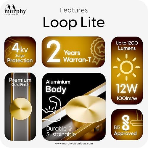Image of Murphy LoopLite 3-in-1 LED Wall Lamp with Golden Finish | Premium Aluminium Body | Matte Luxe Design | Warm /Neutral /Cool White Light | Modern Ambient Light | 2-Year Warranty | Pack of 4