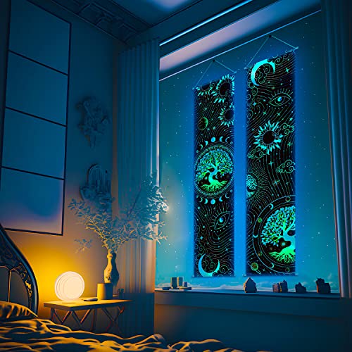Tiamon 2 Pieces Black Light Art Wall Decor Trippy Blacklight Tapestry Uv Reactive Tapestry Poster Banner Aesthetic Room Hanging Backdrop For Hippie Bedroom Home Decoration thumb #2