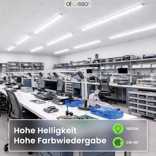 ALUSSO LED Röhre 120cm 6000K Kaltweiß, T8 1800LM 18W(ersetzt 36W) LED Leuchtstoffröhre, G13 Tube Inklusive Starter, 210° Abstrahlwinkel Röhrenlampe, 10-er Pack