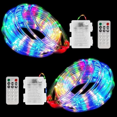 Jimhaby Outdoor Rope Lights Mains Powered,2 Pack 15m/49ft 150LED RGB Outdoor Garden Lights,Outdoor Tube Light Waterproof with Remote, 16 Colors Decorative Lamps for Garden, Patio, Tree, Pathway