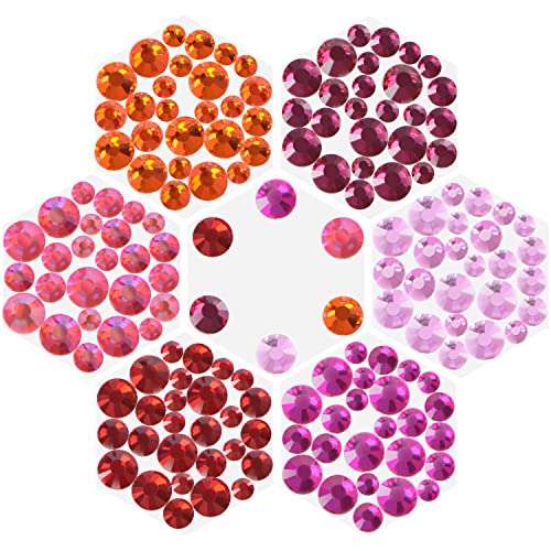 Massive Beads 4500pcs+ Flatback Glass Hotfix Iron On Rhinestones Crystal for DIY Making with 1 Tweezer & 1 Picking Pen for Shoes, Clothes, Face Art, Bags, Manicure (3-Sizes,6-colors, Red Color Series) - Thumbnail 4