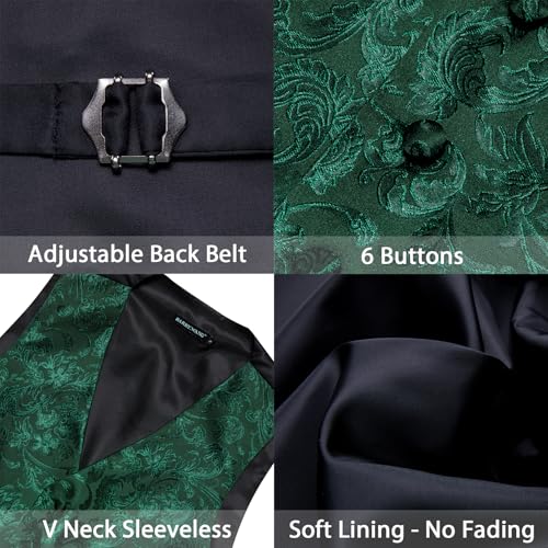 Image of Barry.Wang Men's Suit Vest Tie Bowtie Set Formal Silk Paisley Waistcoat Hanky Cufflinks Lapel Pin Set Wedding Party 7PCS