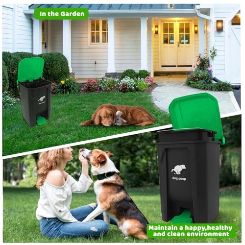 Image of Dog Poop Trash Can Outside, 20L /5Gallon Dog Waste Trash Can with Lid, Pedal and Removable Inner Waste Bin, Pet Poop Bucket with 100 Bags, Green