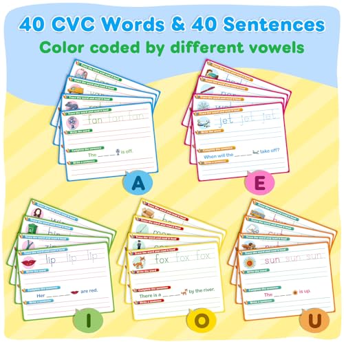 PraxiKidy CVC Word Games Sentence Building for Kids, Handwriting Practice Sight Words Writing Tracing Phonics Flash Cards, Pre k Preschool Kindergarten Learning Activities Homeschool Special Education — view 6