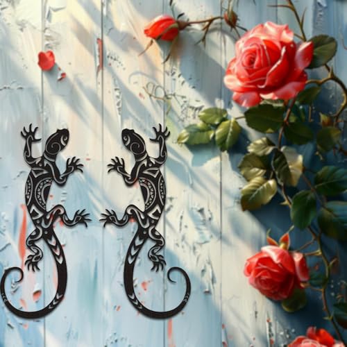 Fenteer Décoration Murale Gecko Ornement Lézard Art Animalier Sculpture en Fer Silhouette Ajourée Approprié pour La Maison, 2 Pièces – vue 6