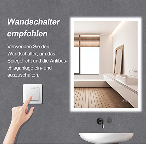 furduzz Badezimmerspiegel 80x60 cm, Wandspiegel LED Badspiegel Multifunktions Badspiegel mit Beleuchtung Einstellbares Licht, Antibeschlag, Dimmbare Speicherfunktion, Vertikal&Horizontal 6