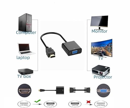 Hdmi To Vga Adapter, Hdmi Male To Vga Female Connector,Computer Connectors To Monitors Cable,For Computer, Desktop, Pc, Monitor, Projector, Hdtv, Chromebook, Raspberry Pi, Roku,Ps4,Xbox(Black 1Pcs) #TOP2