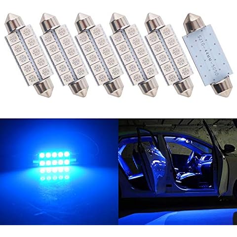 Qasim 6Pcs 44mm Festoon LED Bulb 1.73inch 5050 10-SMD Blue Interior Map Dome Lights 578 211-2 212-2 579 214-2 569 DC 12V Cover