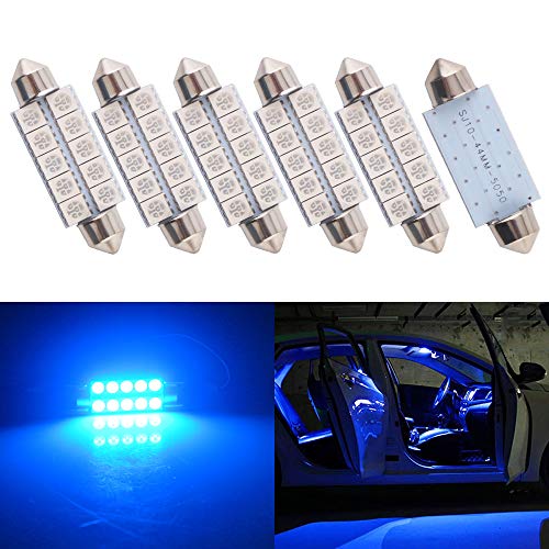 Qasim 6 pièces Super Lumineux 44mm 1.73 Pouces 5050 10-SMD Ampoule LED Bleue intérieure Carte dôme lumières 578211-2 212-2 579214-2 569 DC 12V