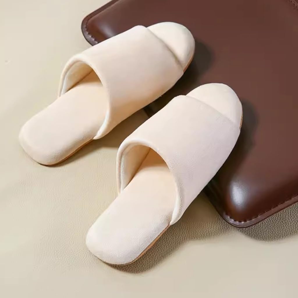 Zapatillas De Algodón para Mujer, Zapatillas Mudas Japonesas, Hombres Y Mujeres Four Seasons Hogar Interior Piso De Madera Antideslizante Fondo Suave Zapatillas Suaves Silenciosas (Beige, 35/37 EU)