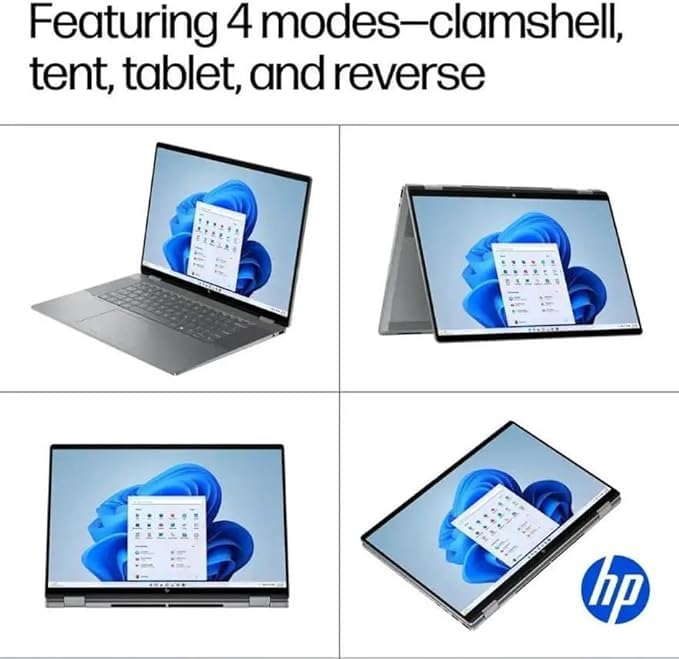 Image of HP OmniBook X Flip 2-in-1 16 inch WUXGA Touchscreen Laptop | AMD Ryzen 5 220 |AMD Radeon 740M| Copilot |Backlit| 8GB RAM DDR5 | 512GB SSD |Meteor Silver |Windows 11 Home |Bundle with Stylus Pen