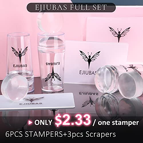 Ejiubas 3 Pcs Jelly Clear Nail Stampers 3 Pcs Sandy Nail Scrapers 3 Pcs Silicone Nail Art Stamper Heads Nail Stamping Kits Diy Nail Art Tools Valentines Gifts #TOP1