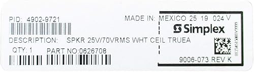 Miniatura 2 de SIMPLEX 4902-9721 Altavoz 25V70 VRMS Celing True Alert