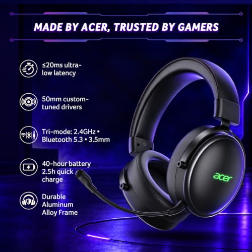 Acer Wireless Gaming Headset with Zero-Latency for PS5,PC,Switch-40H Batt - image 2