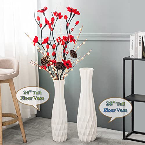 28 Inch Tall White Floor Vase, Decorative Large Ceramic Vase For Living Room, Striped Flower Holder For Home Décor Dried Flower Arrangement Wedding Housewarming Office #TOP5