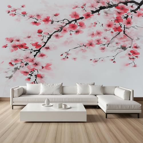 YGcegcia Papier Peint Fleur de Prunier Fleurs de Cerisier, Papier Peint Panoramique Floral Botanique Naturel, Tapisserie Intissé Écologique, Décoration Murale, Pour Salon Chambre Bureau, 350x256cm