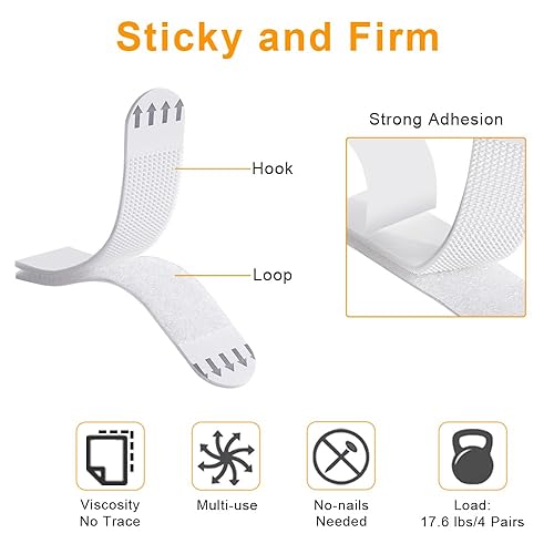 Miniatura 3 de Ainiv 15 pares (30 tiras) extra fuertes para colgar cuadros, cintas adhesivas de montaje con gancho y bucle, sin daños, sin clavos, ganchos para