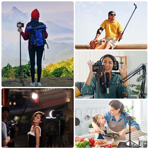 Image of VIJIM MT-79 Extendable Photography Light Stand, 81 inch Portable Adjustable Light Tripod with 1 /4 inch Screw, 360 Ball Head Camera Phone Tripod for Continute Output Lighting, Webcams, Cameras,for Pocket3 | Extendable Photography Tripod Stand With 180 Adjustable Head, Lighting Stand For Camera Phone Action Camera, Live Streaming