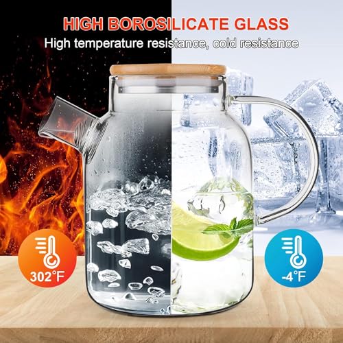 Image of Glass Teapot Stovetop 1800ml, Borosilicate Clear Tea Kettle with Bamboo Lid, Glass Tea Pot with Removable Filter Spout,Teapot Blooming and Loose Leaf Tea 1 Pcs (1800ML Kettle, Medium)