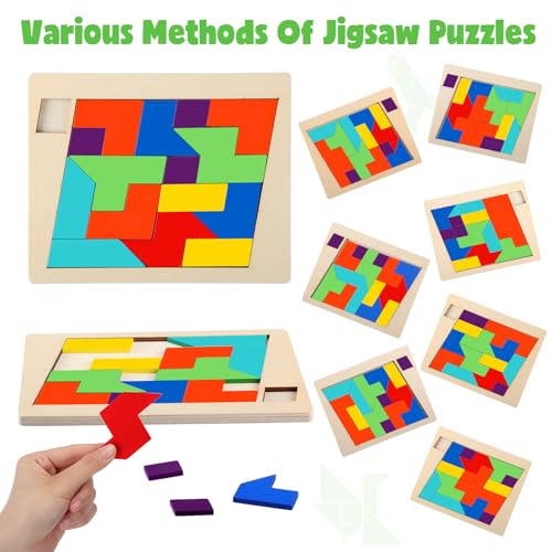 Yunsailing 3 Pack Large Wooden Blocks Puzzles Hexagon Tangram Puzzle Wooden Russian Brain Puzzles for Adult Challenge Teasers Geometric Jigsaw Logic Iq STEM Educational Gift Graduation(Geometry) by Yunsailing - Image 7