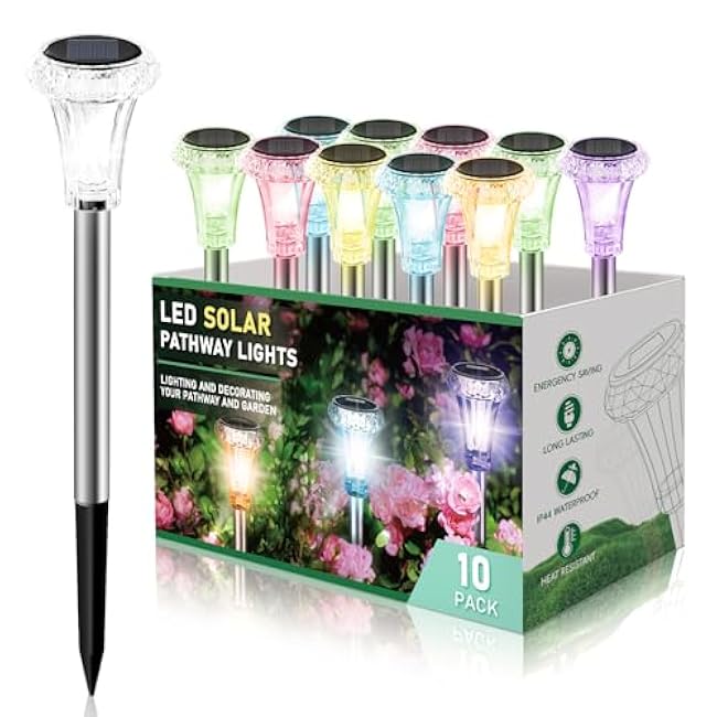 Dream Master Solar Lights Outdoor Waterproof¨ÛSolar Lights for Outside Solar Garden Lights Stainless Steel Soalr Pathway Lights for Garden, Landscape, Yard, Pathway Decor- 10 Pack (Multicolor)
