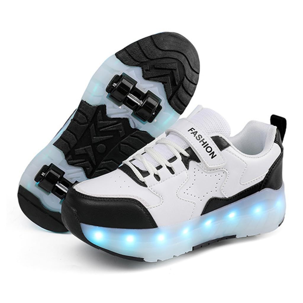 FANSU Chaussures avec des 4 Roues pour Garçons et Filles, 2 en 1 Chaussures à roulettes avec LED Retractable Enfant Patins à roulettes Adolescents pour Extérieur Intérieur 29-39 EU