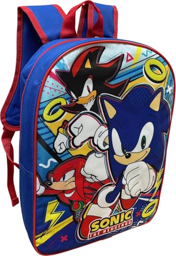 Ruz Mochila escolar infantil licenciada Sonic The Hedgehog de 38 cm, Azul e vermelho, Large, Sonic Ii
