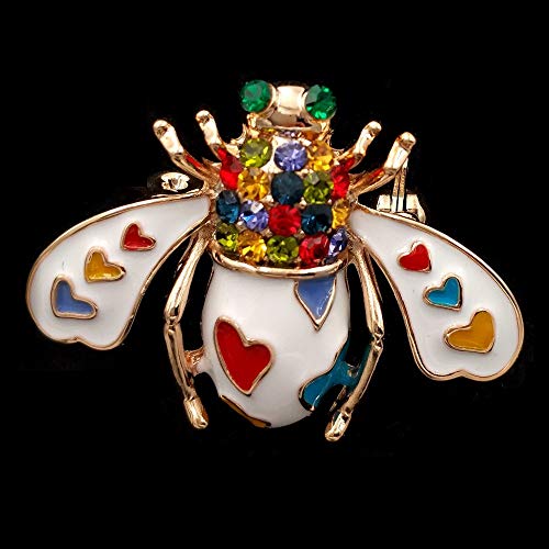Dreamlandsales Super Cute Colored Heart Shaped Spotted White Bee Brooch Enamel Pin (White Bee) #TOP4