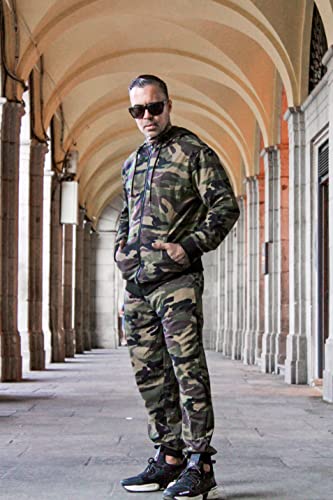 Coofandy Men's Tracksuit Activewear Full Zip Comfort Sports 2 Piece Hooded Sweatpants Casual Activewear Green Camo, X-Large #TOP1