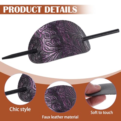 Set de 6 pinzas de pelo de cuero con palillo para mujer miniatura 3