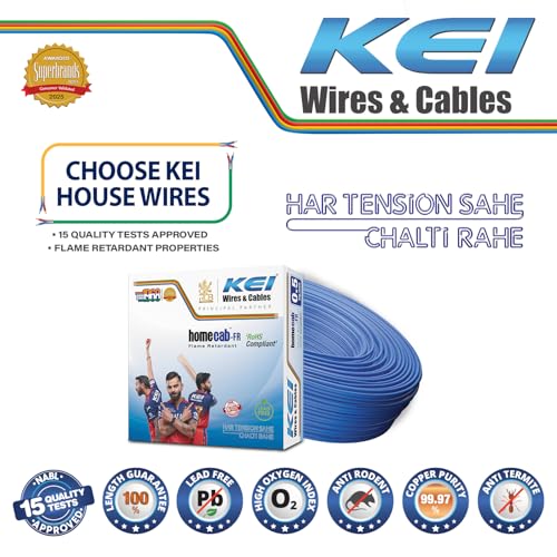Image of KEI WIRES & CABLES Homecab 0.5 sqmm 1 Core Copper Flame Retardant House Wire PVC Insulated Cable for Domestic & Industrial Electrical Wiring (Blue, 90 Meters)