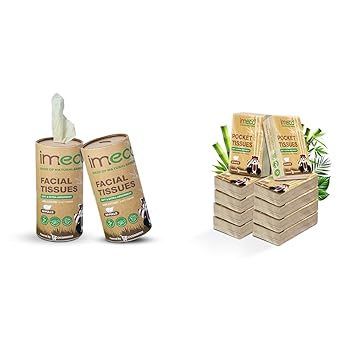 IMECO Bamboo Facial Tissue Paper Cylindrical Box | 100 Pulls (Pack of 2) | Natural & Biodegradable | IMECO Facial Pocket Tissue - 100 Pulls (10 Pulls Pack X 10) Combo | Soft, Gentle & Travel-Friendly