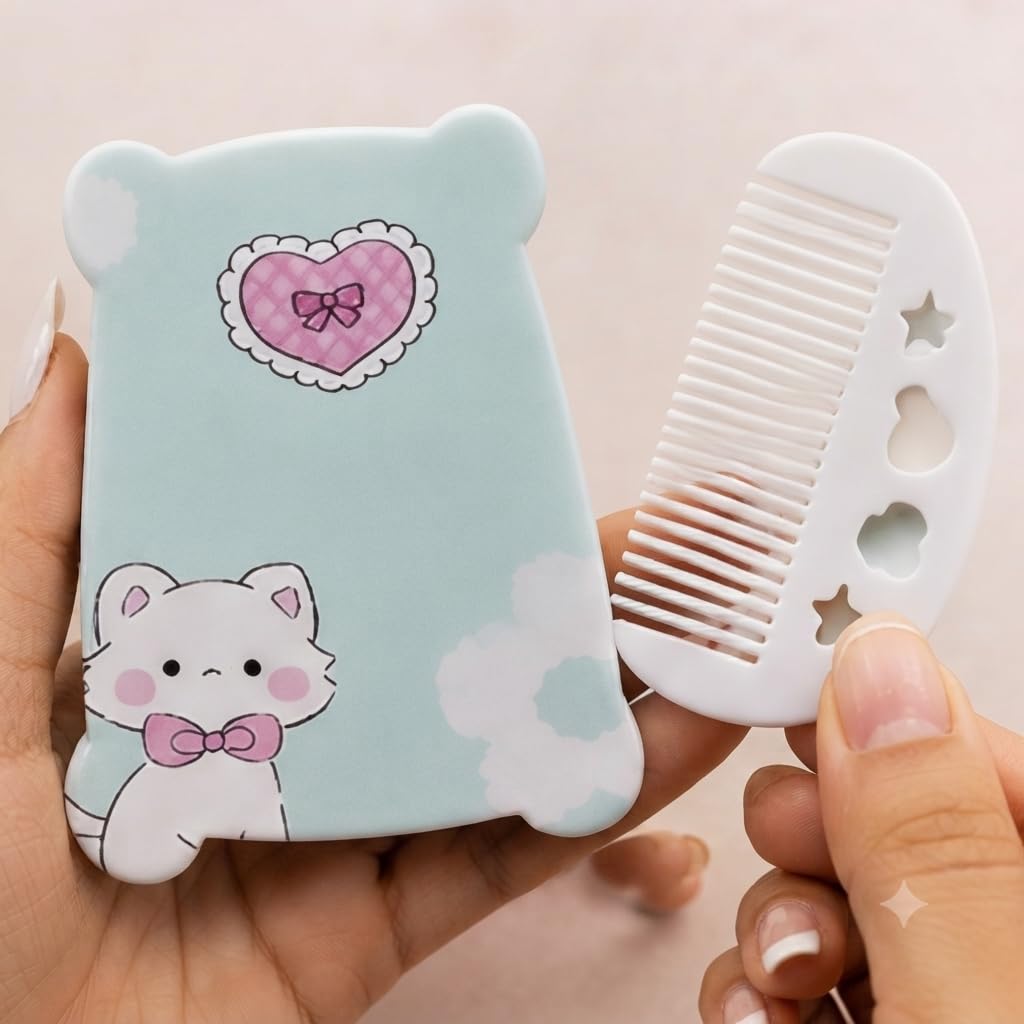Apeak Pocket Mirror for Women & Girls with Comb, Foldable Compact Makeup Mirror, Portable Travel Purse Mirror, Small Hand Mirror for Daily Use, Premium Design (Random Colors & Styles)-image-9