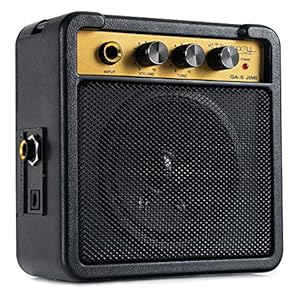 Rocktile GA-5 Jimi Mini Gitaarversterker (5 Watt batterijversterker, met draagriem en riemclip, werking op batterij of netadapter mogelijk) zwart