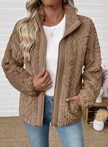 EVALESS Fleece Jacket Womens Sherpa Jacket Long Sleeve Zip Up Coat Winter Clothing Fashion 20253