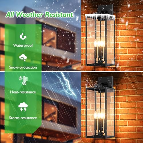 Image of BesLowe 23.9 inch Extra Large Size Outdoor Wall Light Fixture, Exterior Lighting Fixture Porch Sconce Wall Mounted, Waterproof Outdoor Wall Lantern, Outside Light for House Patio Front Door Garage, Black | Waterproof Metal Construction, Rust-resistant, Quick & Easy Installation, Clear Glass Shades & E12 Socket