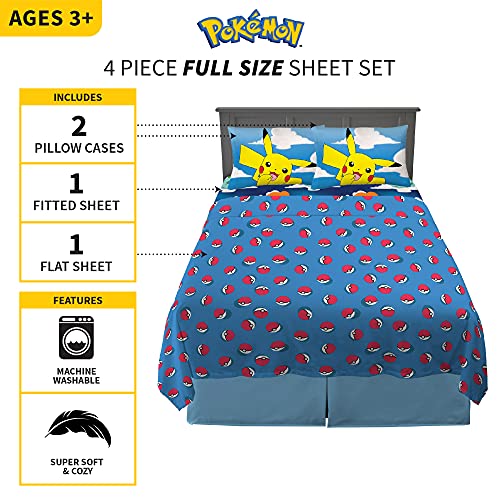 Franco Kids Bedding Super Soft Microfiber Sheet Set, 4 Piece Full Size, Pokemon