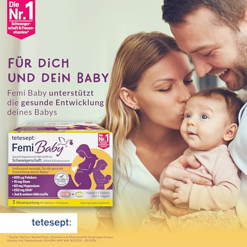 Tetesept FemiBaby Kapseln + Tabletten für Schwangerschaft, Stillzet und Kinderwunsch, 90 St. Portionen