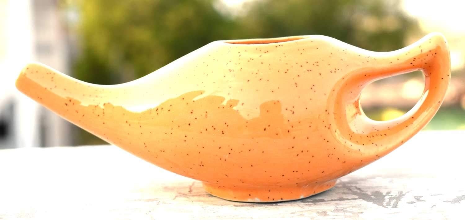 Porcelain Ceramic Neti Pot In Yellow Color for Nasal Cleansing | Compact and Natural Treatment for Sinus, Infection and Congestion | Ceramic Neti Pot + Instructions Leaflet