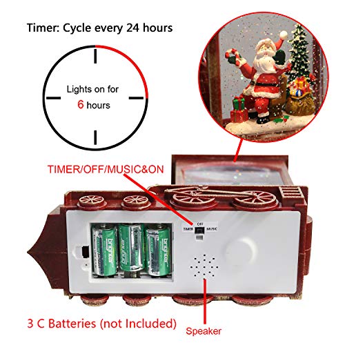 Image of Eldnacele Singing Christmas Train Snow Globe with Music & Timer, Lighted-up Battery Operated Glittering Lantern for Christmas Table Centerpiece Decoration and Gift- Santa