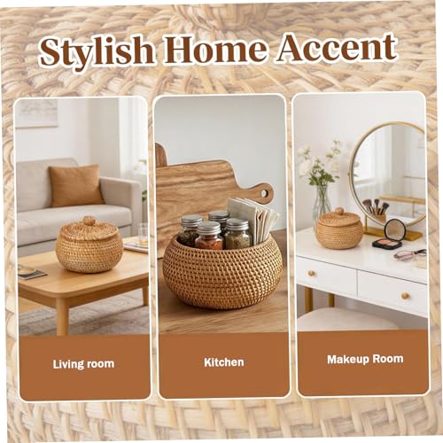 Cesta de mimbre con tapa pequeña para decoración de baño y cosméticos 4