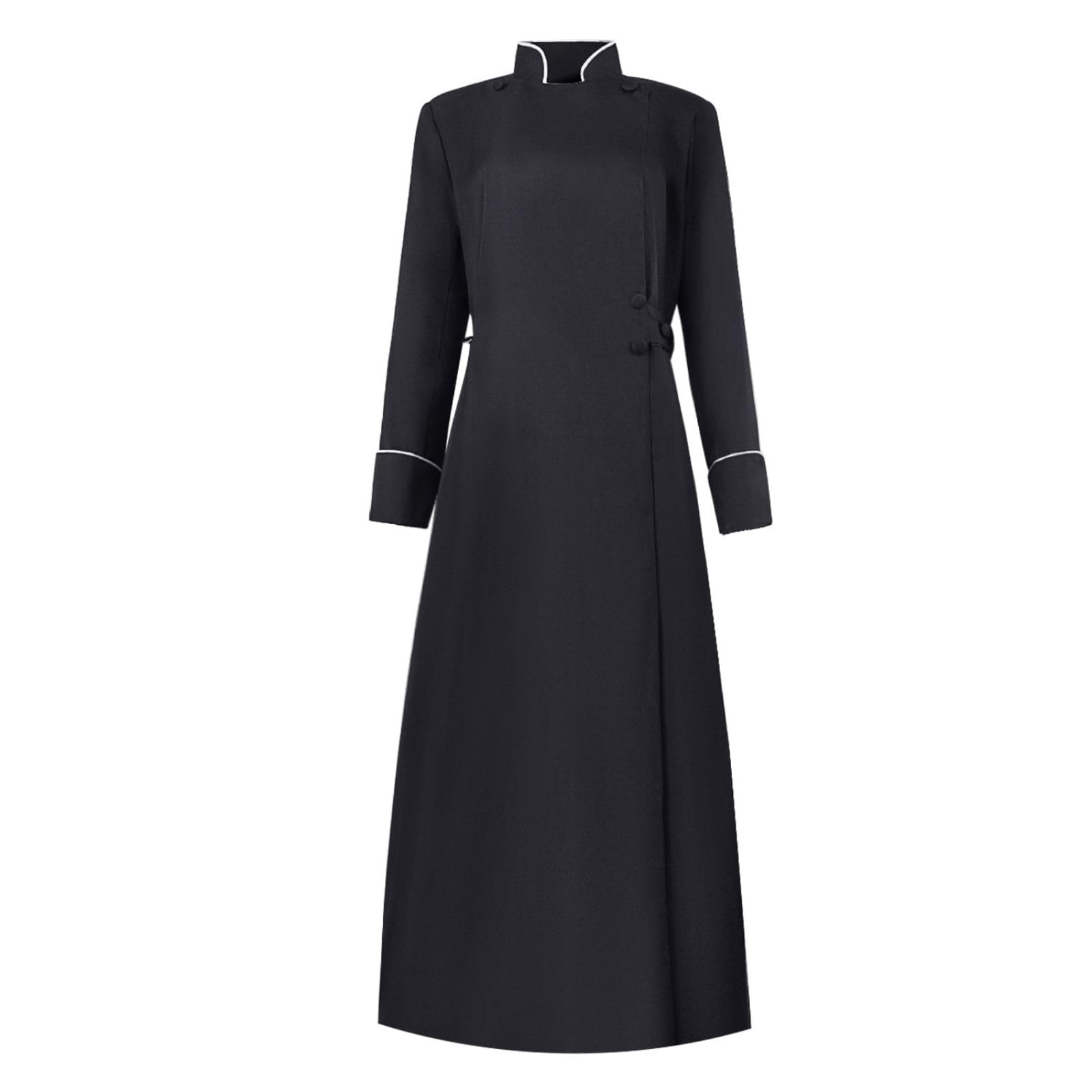 guanee Women Clergy Robes Cassocks Choir Robes Minister Cosplay Renaissance Pastor Vestment for Church Events, Black, Medium