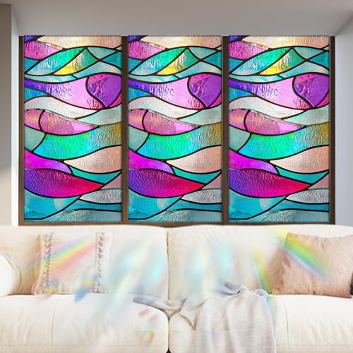Image of Nuxovilar Gothic Colorful Glass Lattice Cling Window Film 17.5x39.3 PVC