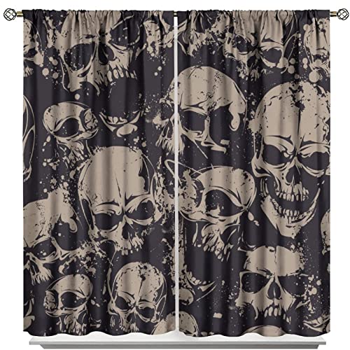 Skulls Blackout Curtains Halloween Skull Skeleton All Saints Day Decor Home Bedroom Living Room Darkening Window Drapes 2 Panel Set, 42X45 Inch #TOP7