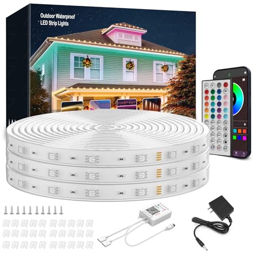 NBBUFF Outdoor Led Strip Lights Waterproof 200ft (2*100ft) IP68 Waterproof Led Light Strips with Remote, App Control, Music Sync RGB Led Rope Lights for Roof Deck Balcony