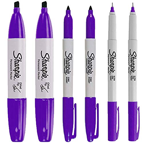 Sharpie Permanent Markers, 6 Pack Assorted Sizes, Ultra Fine Tip, Fine Tip and Chisel Tip Permanent Markers - Purple