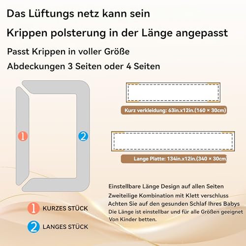 Sageky Verstellbarer Baby-Netzbettgitter – abnehmbar, waschbar, tragbar 3D-atmungsaktiver, stoßfester Schutzgitter für Neugeborene für alle Jahreszeiten